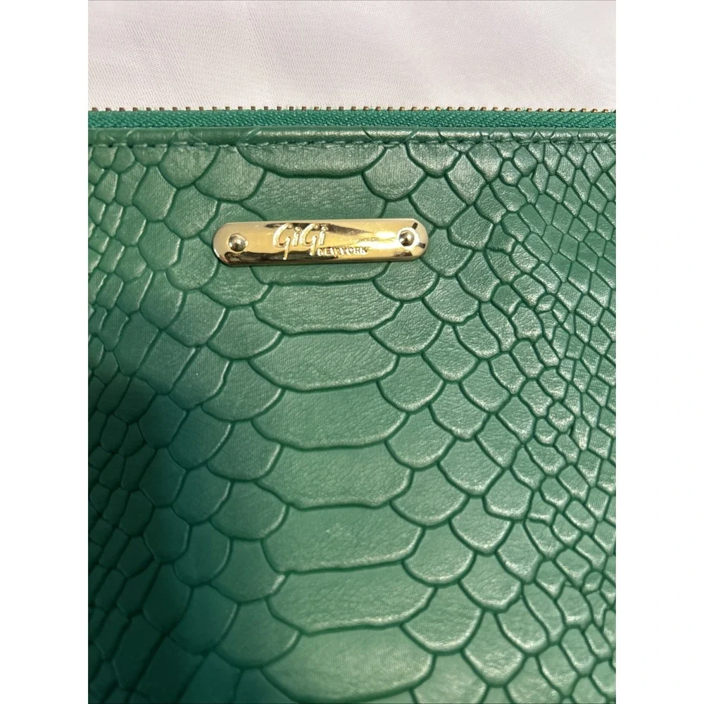 Gigi New York All In One Clutch Emerald Green Python Embossed Leather Tassel Bag